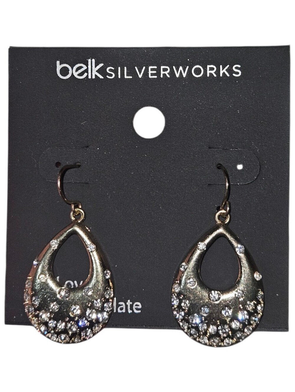 NWT Belk Silverworks Rhinestone Gold Teardrop Pendant Earrings